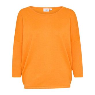 Saint Tropez Abrikoos Melange R-Neck Pullover Sweater - Dames - Truien - Oranje - Maat: S Viscose