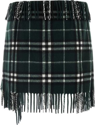 Burberry Womens Tartan Wool-Blend Mini Skirt Green Cashmere