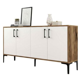 Dmora Aparador Daltobell, Buf&eacute; De Sal&oacute;n, Aparador De Sal&oacute;n, Despensa De Cocina, 160x35h78 Cm, Nogal Y Blanco - Dmora
