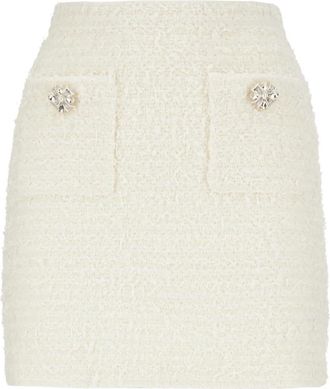 Self Portrait Textured Knit Mini Skirt - Dames - Korte rokken - Wit - L - Katoen - Rokken