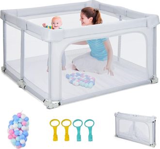 Costway Costway - Parque Infantil Bebe Plegable, Parque De Juegos Para Beb&eacute;, 124x124x70cm, Corralito Bebe Con Dispositivos De Bloqueo Y Ventosas Antideslizant