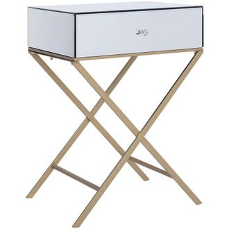 Beliani Beliani - Tavolino Piano Argento Specchiato Gambe Metallo Dorato Cassetto 50 x 40 cm Vivy