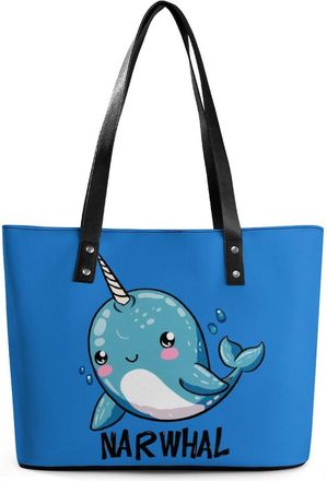 Generic Blue Narwhal Tote Bags for Women Cute Shoulder Purses Handbags