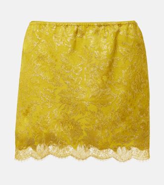 Saint Laurent Lace-trimmed jacquard lam&eacute; miniskirt