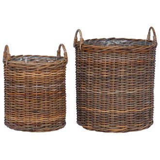 vidaXL Cesta De Maceta Con Almacenamiento 2 Pcs Marr&oacute;n Rattan Lacak Vidaxl