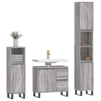 Berkfield Home Modern 3 Piece Bathroom Furniture Set Grey Sonoma Engineered Wood