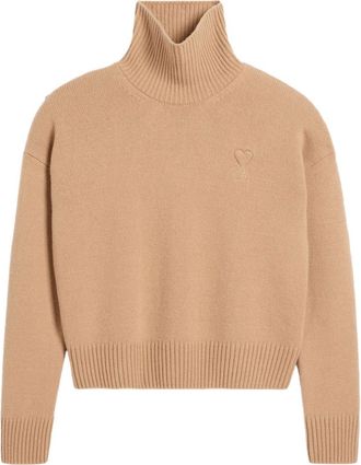 Ami embossed Ami de Coeur roll-neck jumper - unisex - Cashmere/Wool - S - Neutrals