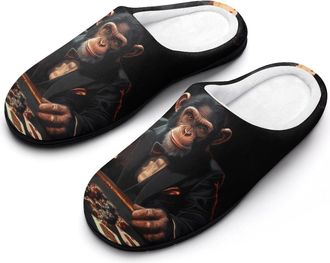 Generic Casino Chimpanzee Playing Cards Womens Slippers Warm House Slippers Indoor House Shoes with Anti-Skid Rubber Sole