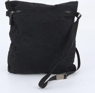 Fendi Black Leather Nylon Handbag Shoulder Bag Tote Bag (Pre-Owned)