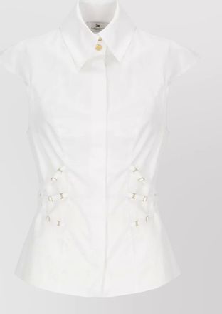 Elisabetta Franchi shirt top fitted silhouette cap sleeves buckle