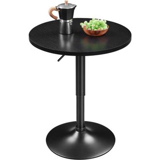 Yaheetech Tavolo da Bar Alto Rotondo Girevole Altezza Regolabile 69,5-91 cm Tavolino per Cucina Balcone Piccolo Salvaspazio Diametro 60 cm Marrone Rustico