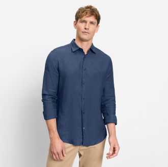 Olymp Leinenhemd OLYMP, Herren, Gr. XXL, N-Gr, royal, Leinenmischung, Obermaterial: 100% Leinen, meliert, unifarben, regular fit normal, 1-Knopf-Manschette 