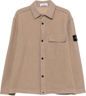 Stone Island Micro Boucl&eacute; Overshirt Jacket - Heren - Overhemden - Beige - Maat: L Zijde