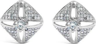 House of Brilliance Silver 1.0 Ct Diamond Studded Rhombus Stud Earring in White at Nordstrom