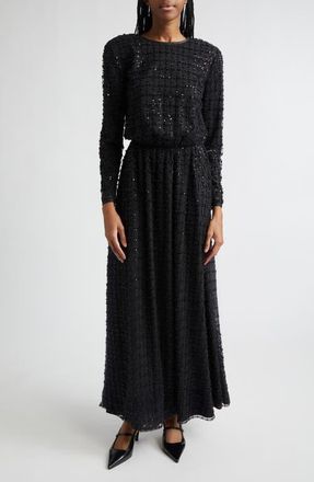 Emporio Armani Embellished Long Sleeve Maxi Cocktail Dress in Solid Black at Nordstrom, Size 12 Us