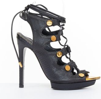 Tom Ford 2012 Runway Black Lizard Platform Sandals