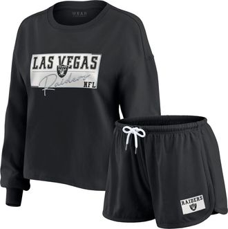 WEAR by Erin Andrews Womens WEAR by Erin Andrews Black Las Vegas Raiders Heavy Rugby Jersey Long Sleeve T-Shirt & Shorts Lounge Set at Nordstrom, Size Xx-Large
