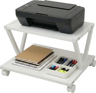 Relaxdays Relaxdays printer trolley with castors, 2 tiers, HxWxD: 28 x 44 x 28 cm, office, MDF & metal, white