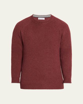 Brunello Cucinelli Mens Cashmere Rib Raglan-Sleeve Crewneck Sweater