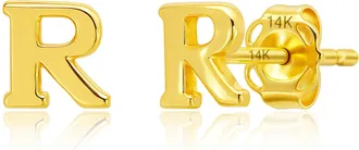 MAX + STONE 14k Yellow or White Gold Small Script Initial Letter Stud Earrings