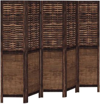 vidaXL Room Divider 5 Panels Dark Brown Solid Wood Paulownia Vidaxl