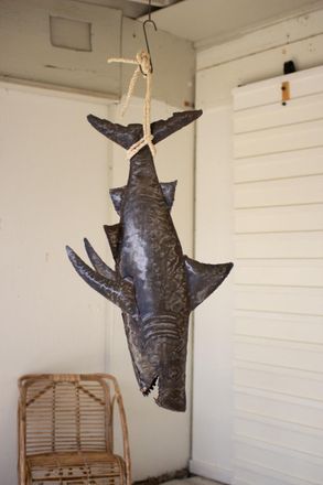 Kalalou Recycled Hand Hammered 3D Shark With Sisal Rope