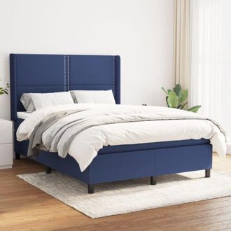 vidaXL Cama Box Spring Con Colch&oacute;n Tela Azul 140x190 Cm Vidaxl