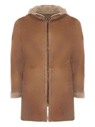 Volfagli hooded leather coat - Neutrals