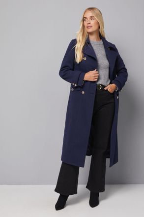 Wallis Womens Petite Military Double Breasted Longline Coat - Navy - Size 14 UK