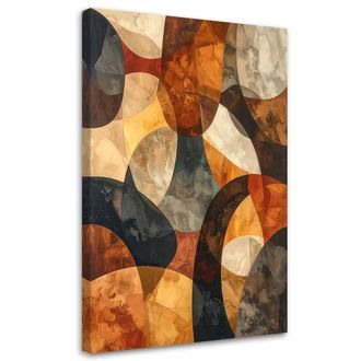 Feeby Cuadro Sobre Lienzo, Abstracci&oacute;n Geom&eacute;trica En Tonos Beige Dorado Y Marr&oacute;n Rojizo, 80x120