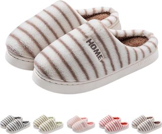 Generic Striped Slippers Soft Bottom Slippers Womens Closed Toe Stripe Slipper Plush Home Shoes Anti Skidding House Shoes Comfy Warm Slipper Lightweight Memor