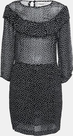 Ganni Ganni Black Polka Dotted Crepe Belleville Short Dress
