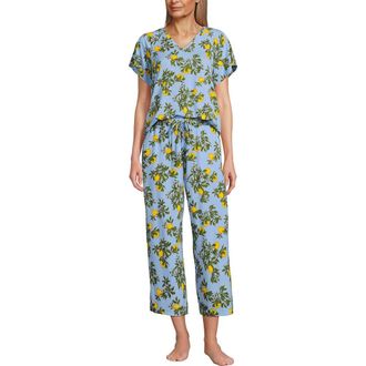 Lands End Cooling Pajama Set - Short Sleeve Top and Crop Pants in Misty Blue Large Citrus Print at Nordstrom, Size X-Small P