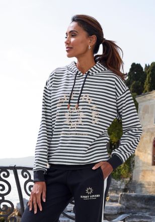 H.I.S Kapuzenpullover H.I.S, Damen, Gr. 32/34, schwarz (schwarz gestreift), Sweatware, Obermaterial: 60% Baumwolle, 40% Polyester, gestreift, bequem h&uuml;ftlan