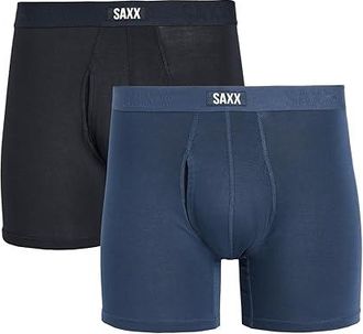 Saxx Underwear Vibe Xtra Soft Comfort Boxer Brief Fly 2-Pack Mens Underwear Black/Navy : 2XL, Elastane/Viscose