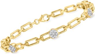 Ross-Simons Diamond Cluster Paper Clip Link Bracelet in 18kt Gold Over Sterling
