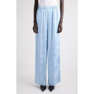 Balenciaga Washed Silk Jacquard Pajama Pants in 5840 Baby Blue at Nordstrom, Size X-Small