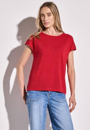 Street One T-Shirt STREET ONE, Damen, Gr. 34, rot (glory rot), Jersey, Obermaterial: 80% Polyester, 20% Viskose, unifarben, h&uuml;ftbedeckend, U-Boot-Ausschnitt, Shi