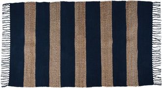 Maisons du monde Alfombra de rayas y flecos azul y beige 90x150 cm