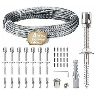 OEM Soporte Para Plantas Trepadoras. Kit De Suspensi&oacute;n Con Cuerda De Acero Inoxidable De 12 M. Incluye Cable De 3 Mm Y 8 Tensores. Apto Para Jardines, Mur