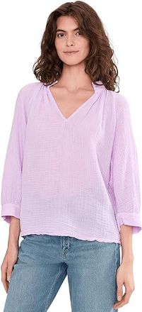 Michael Stars Kali 3/4 Sleeve Ruffle Neck Womens Clothing Whimsy : XL (US 10-12), Cotton