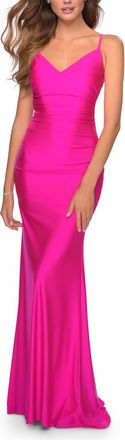 La Femme Form Fitting Jersey Dress with Fully Open Back in Hot Pink at Nordstrom, Size 00