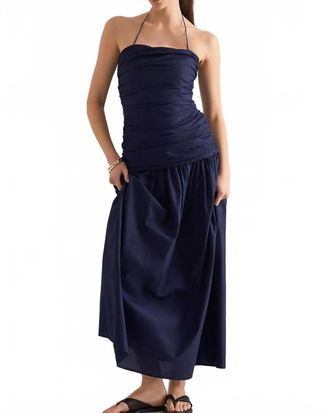 Faithfull The Brand Notte Ruched Drop-Waist Maxi Dress In Vintage Navy