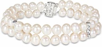 Amour Cultured Freshwater Pearl Double-row Bracelet with Sterling Silver Dividers and Clasp