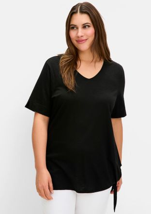 Sheego T-Shirt SHEEGO T-Shirt, Damen, Gr. 40, schwarz, 50% Baumwolle, 50% Modal, unifarben, V-Ausschnitt, Shirts T-Shirt