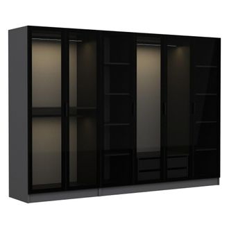 Dmora Armario Grande Nogaro, Ropero Dormitorio Con Perchero, 10 Estantes, 6 Puertas, 270x210h Cm Negro Antracita