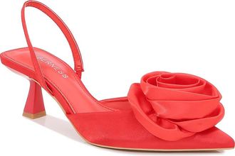 Berness Camellia Satin Rose Slingback Kitten Heel Pump in Red at Nordstrom Rack, Size 5.5