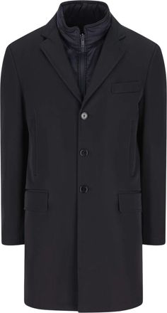 Fay Double-Breasted Navy Blue Coat With Detachable Gilet