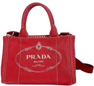 Prada Pre-owned Tote Bags, female, Red, Size: ONE SIZE Pre-owned Canvas prada-bags