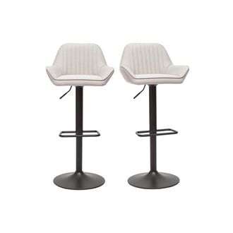 Miliboo Miliboo - Set De 2 Taburetes De Cocina Ajustable De Tela Beige Y Metal Negro Ronnie